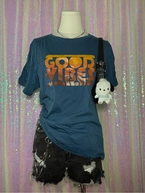 NWT ★ Basico Blue & Orange “Good Vibes” Unisex Tee Shirt (L) ★彡